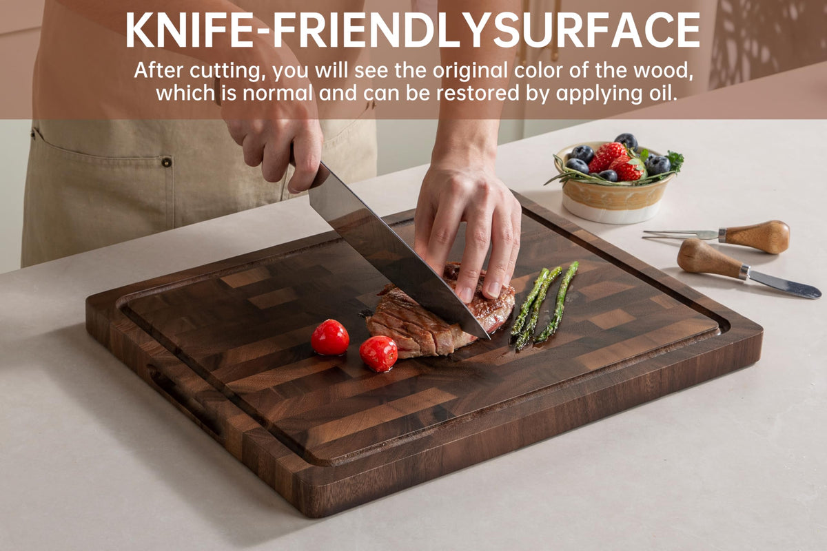 THETCHRY Walnut Wood Cutting Boards for Kitchen, End Grain Chopping Board Double Sided, Large Cutting Board with Handle, Charcuterie Butcher Block for Meal Prep & Serving with Gift Box, 17"×13"×1"