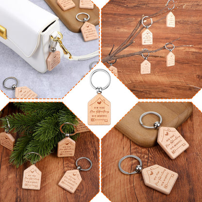 Ckhoid 50PCS New Home Keychain Bulk Welcome Home Keychain Gifts Wooden House Shaped Key Tag Move in Gifts Apartments House Key Chain for Family Client Buyer Customer