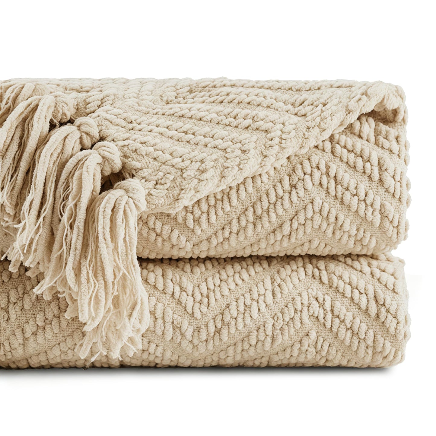 BATTILO HOME Beige Throw Blanket for Couch, Knitted Beige Throw for Bed, Neutral Throw Blankets Tan Throw Blanket for Room Decor Housewarming Gifts, 50" x 60"