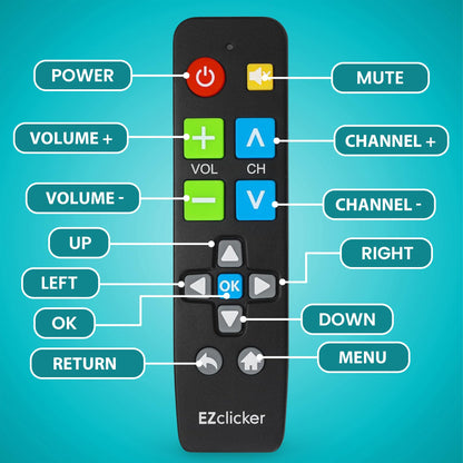 EZclicker Big Button Universal TV Remote (Black) Simple Easy to Use, Great for Seniors, Works with Major TV Brands (2xAAA Batteries Not Included)
