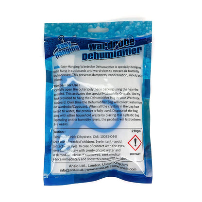 ANSIO Wardrobe Dehumidifier Hanging Bags Pack of 12 Moisture Absorbers, Trap, Condensation, Dehumidifiers for Damp, Mould, Bedroom, Caravan, Bathroom, Basement, Office – 210g Each