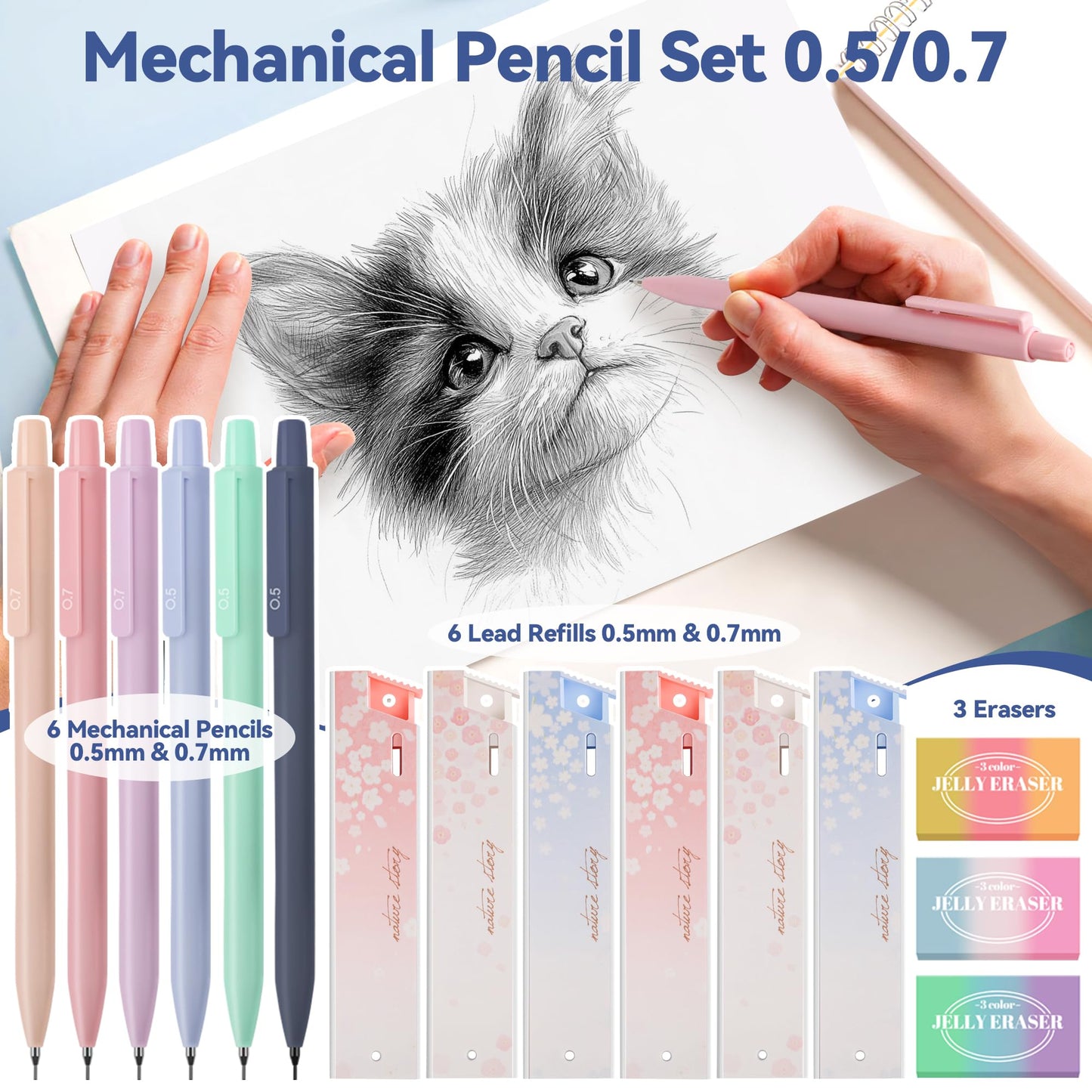 DazSpirit 61 PCS Aesthetic School Supplies with Cute Pencil Case, No Bleed Highlighters, Gel & Erasable Pens, Mechanical Pencils, Refills, Complete College Essentials Stationery Kit for Women