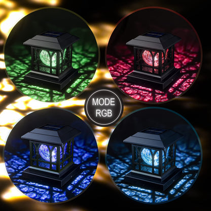 AEFRELEOHT Solar Post Cap Lights, Warm White & RGB Automatic Cycling, Cracked Glass Bulb, 20 Lumens lP65 Waterproof Fit 3.6x3.6 4x4 4.5x4.5 5x5 Wood Fence Post Solar Powered Lights Black (2 Pack)