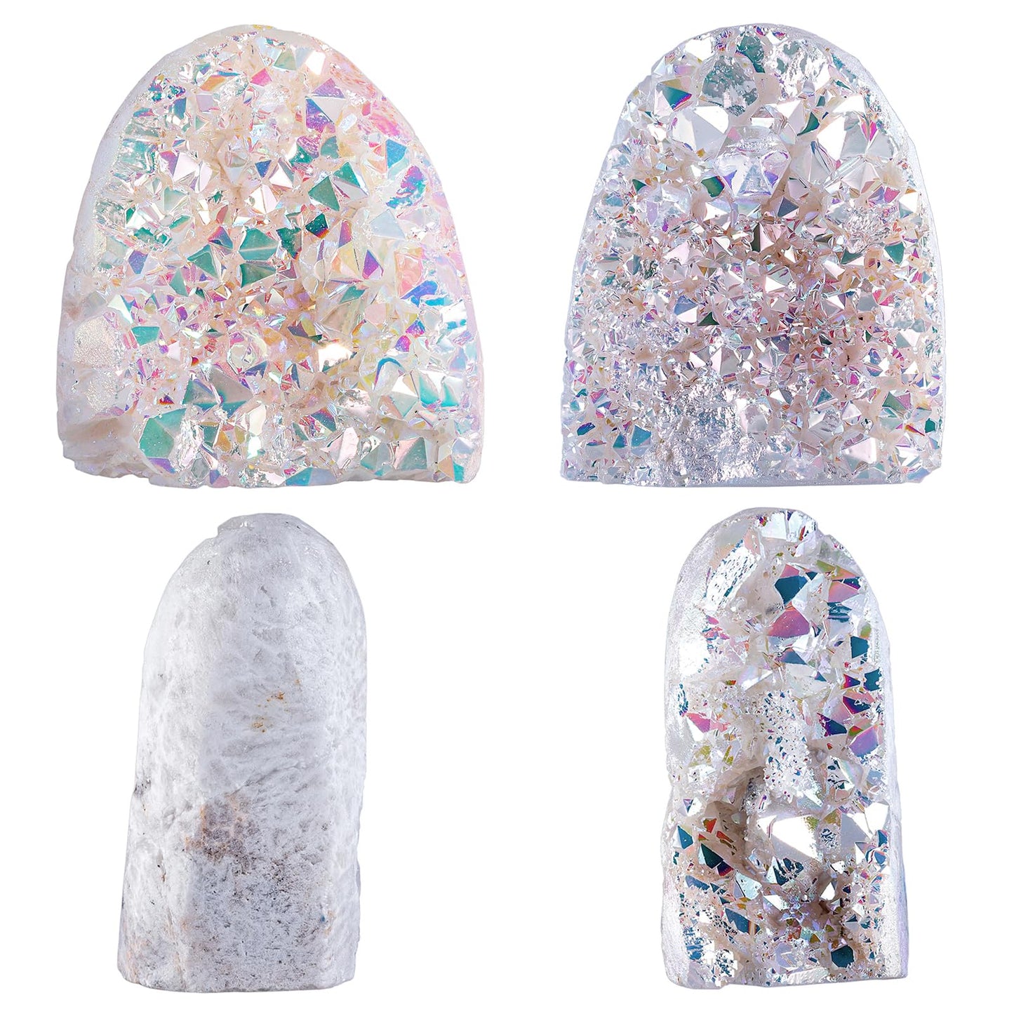 mookaitedecor Angel Aura Quartz Geode Crystal Cluster Specimen, Titanium Coated Rock Crystal Stone Mineral for Home Decor & Collector's Gift 0.44-0.66 LB, White
