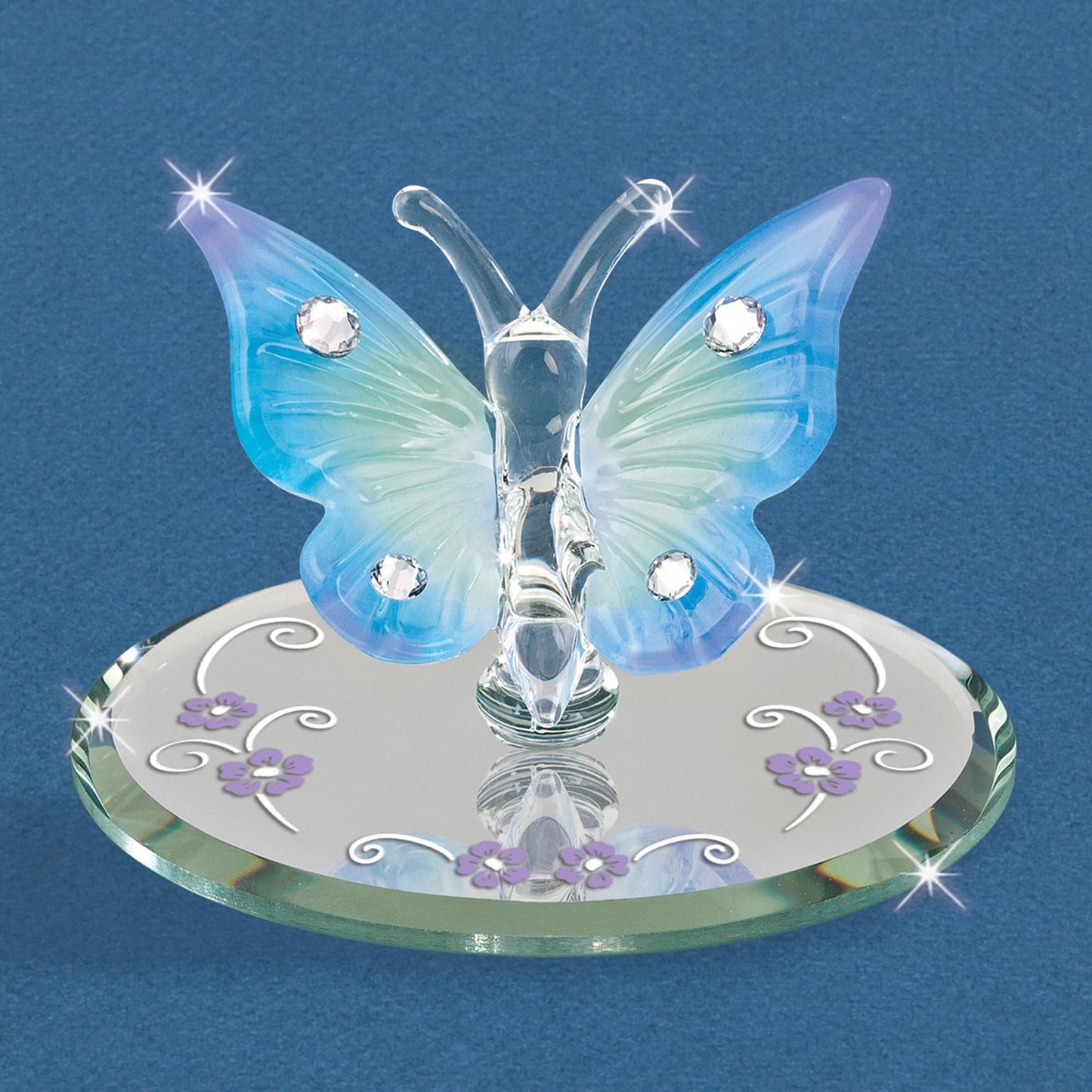 Glass Baron Blue Butterfly Glass Figurine, Mini Glass Butterfly with Austrian Crystal Accents, Decorative Butterfly Figure for Home Décor or Gift