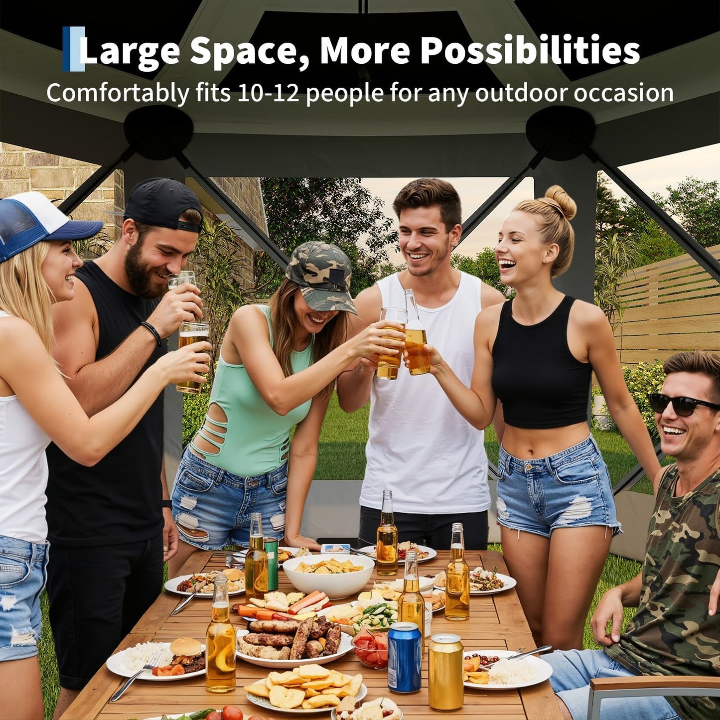 GarveeLife 11.5x11.5FT 6-Sided Pop Up Gazebo Tent，One-Push Setup Canopy Tent with Mesh Panels & Removable Wind Cloths, Outdoor shelter for Camping, Backyard Parties, Outdoor Events - Grey