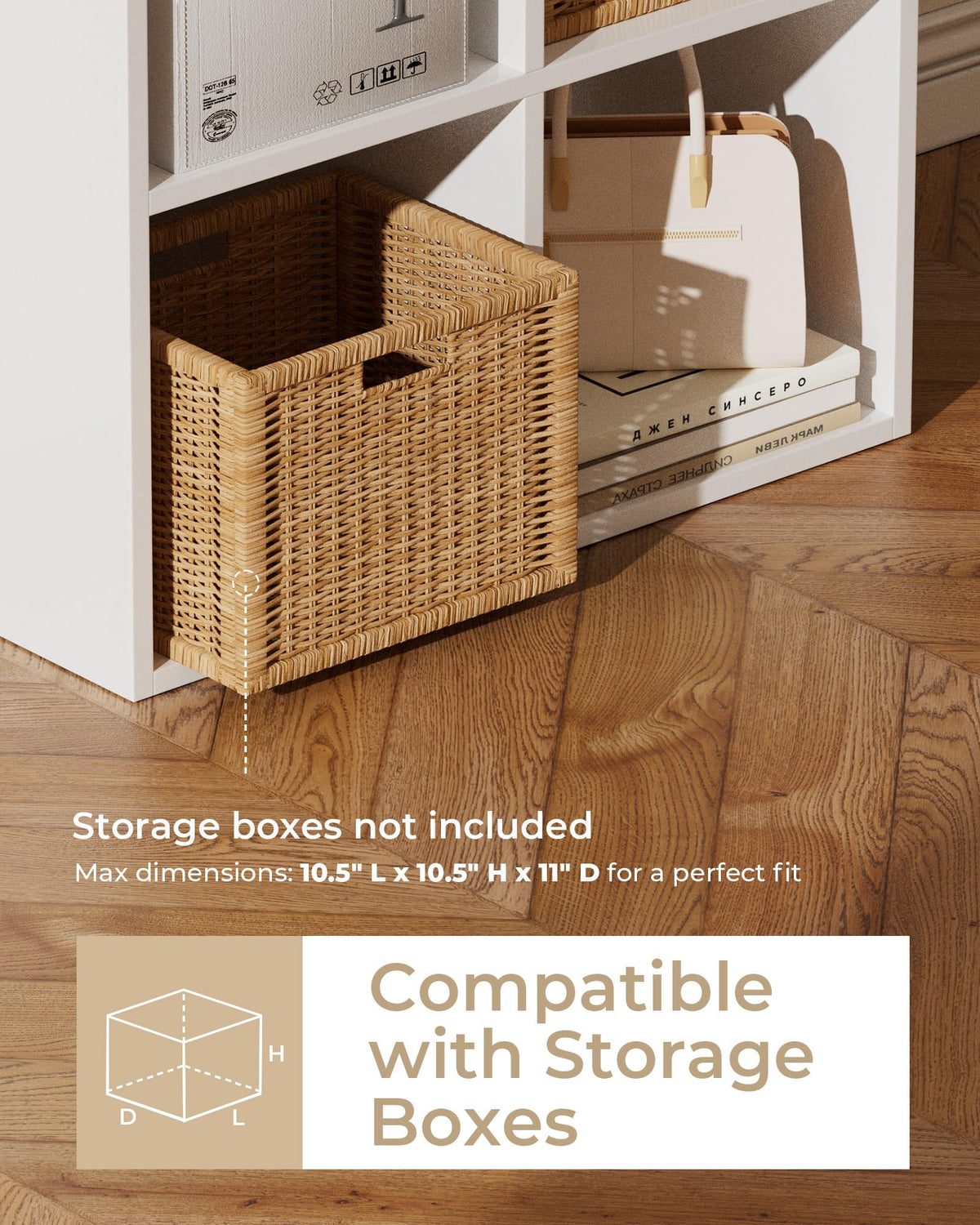 GTPLAYER 6-Cube Storage Organizer, Fits 11" Bins, Vertical or Horizontal Use, Opening Bookshelf, Partial Back Panels, Stackable Design Bookcase, for Closet, Bedroom, Home Office, White