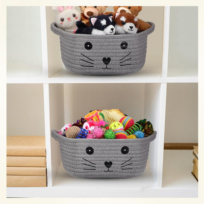 Zopeal 58 Pcs Mother’s Day Cat Storage Basket Gift Toys Set, Colorful Flashing Balls Pet Bell Crinkle Balls Spring Toys Attract Cat to Swat, Hunt, Interactive for Pet(Grey,9.8 Inch)