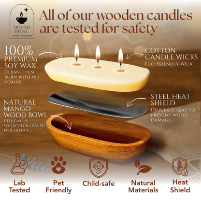 Dough Bowl Candle Co. Jasmine Candle for Women or Men - 10x6 3 Wick Scented Candles for Home, Mango Wood Large Luxury Soy Candles with Scented Wax, Long Burning 40H Burn Time for Spring or Summer