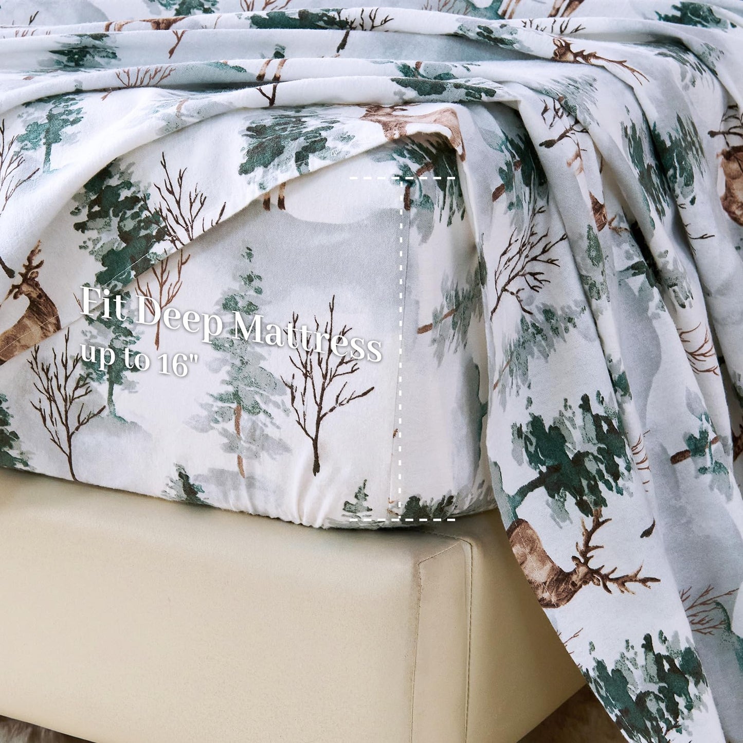 LANYETON 100% Cotton Flannel Sheets, Ultra Soft Cozy Warm Bed Sheets Set for All Season, 16" Deep Pocket, 3PC, Twin