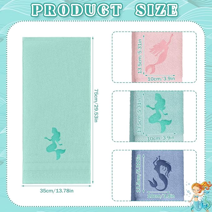 3 Pack Coastal Mermaid Hand Towels