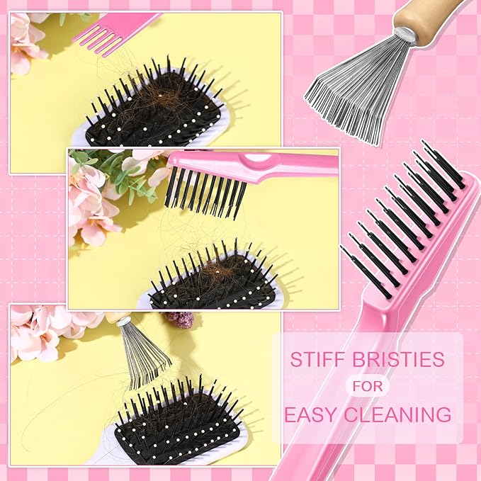 Boao 2 Pieces Hair Brush Cleaning Tool Comb Cleaner Brush Mini Comb Cleaning