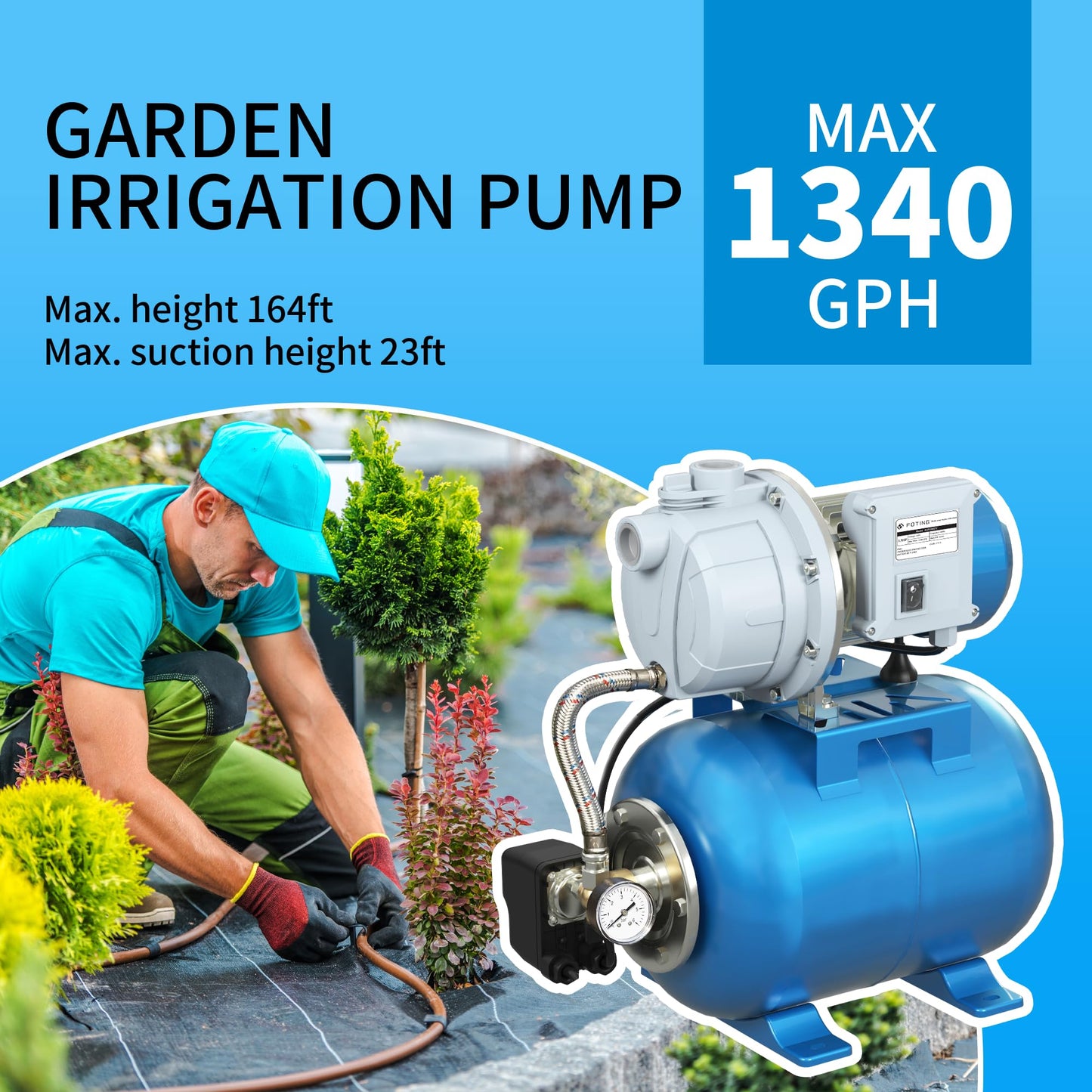 FOTING 1.5HP Shallow Well Pump w/Pressure Tank