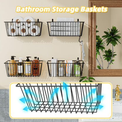 Simple Trending 6 Pack Wire Basket Wall Mount Baskets Hanging Baskets, Cabinets Organizer and Storage with Hooks for Kitchen, Garage and Bathroom