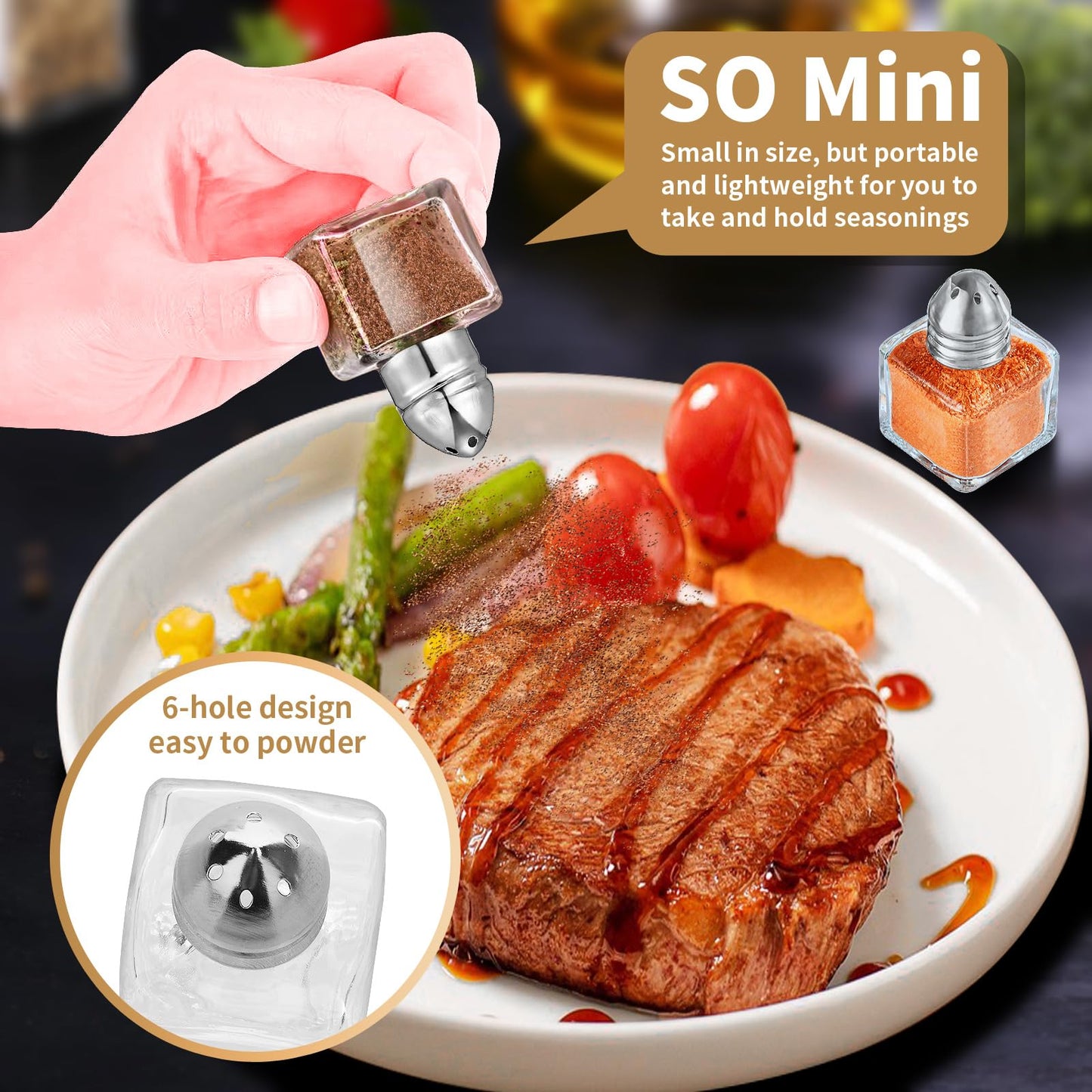 12 Pcs 0.5 oz Cube Shape Small Salt and Pepper Shakers with Tone Tops Clear Mini Glass Seasoning Jars Spice Salt Shakers with Funnel for Wedding Party Restaurant Home Kitchen (12, Silver)