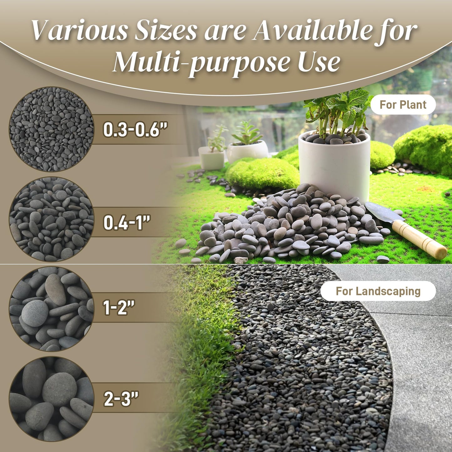 Quibbay 5 lbs Natural Mexican Beach Pebbles, 1-2 Inch Large River Rocks for Plants and Landscaping, Decorative Stone for Fish Tank Aquarium Fountain Garden Paving Walkways Pathways Backyard, Grey