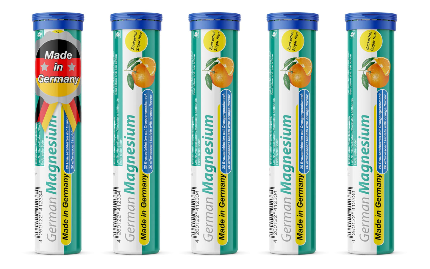 Magnesium 200 mg - 5 x 20 effervescent Tablets - Orange Flavor - T&D Pharma German Magnesium - Made in Germany
