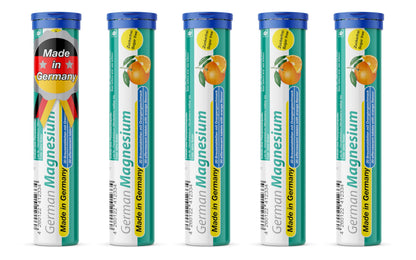 Magnesium 200 mg - 5 x 20 effervescent Tablets - Orange Flavor - T&D Pharma German Magnesium - Made in Germany