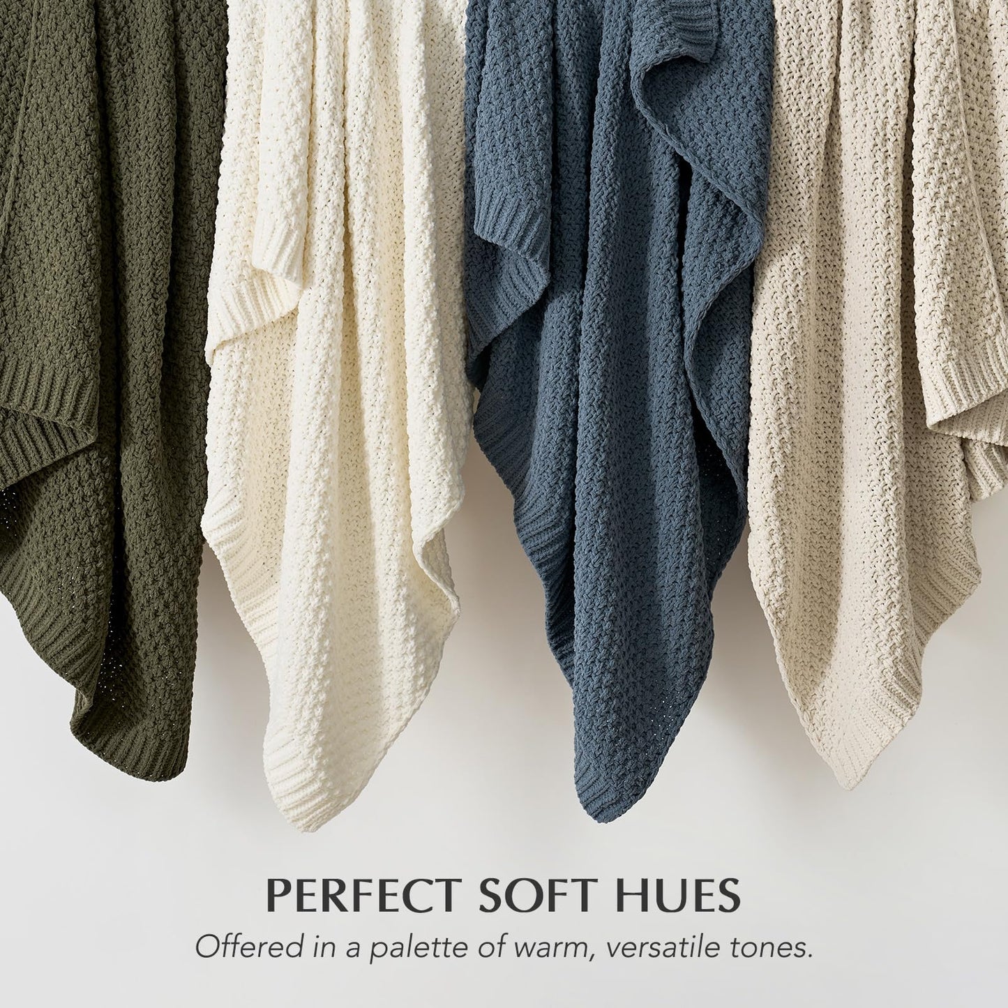 EVERGRACEHOME Chunky Chenille Knit Throw Blanket for Couch, Soft Luxurious Moss Stitch Chair Blankets for Bed, Cozy Decorative Farmhouse Knitted Throws for Sofa, Olive Green, 50" x 60"