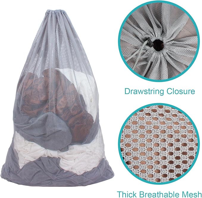 2 Pack Mesh Laundry Bags, 24 x 36 Inches Heavy Duty Drawstring Bag, Travel and
