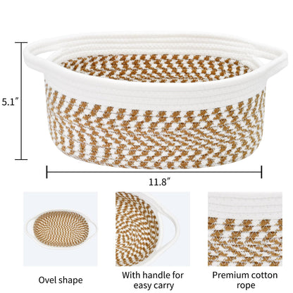 ABenkle Small Basket, 12"x 8" x 5" Cute Small Woven Basket, Rope Room Shelf Storage Basket, Cat Dog Toys Basket Chest Box, Decorative Empty Gift Basket with Handles