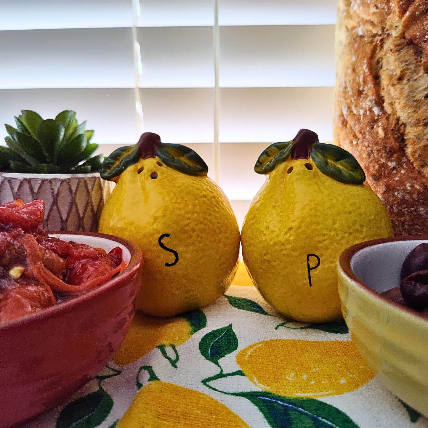 Whistywares Lemon Salt and Pepper Shakers Set - Colorful Ceramic Design - 200ml, 105g - Non-Fading, Dishwasher Safe, Easy Refill - Stable Base - Citrus Kitchen Essential, Home Decoration
