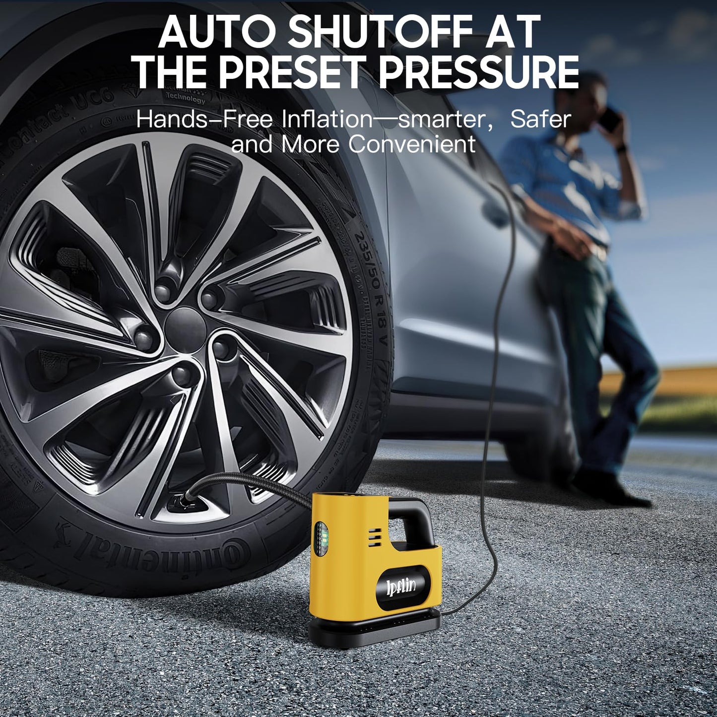 Ipflin Tyre Inflator Air Compressor-12V DC,Digital Car Tyre Pump 150 PSI, Preset Tyre Pressure & Auto Shutoff,Digital Air Pump for Car Tyres Bicycles Other Inflatables,Yellow