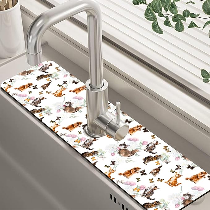 Cute Cat and Butterfly Dish Drying Mat