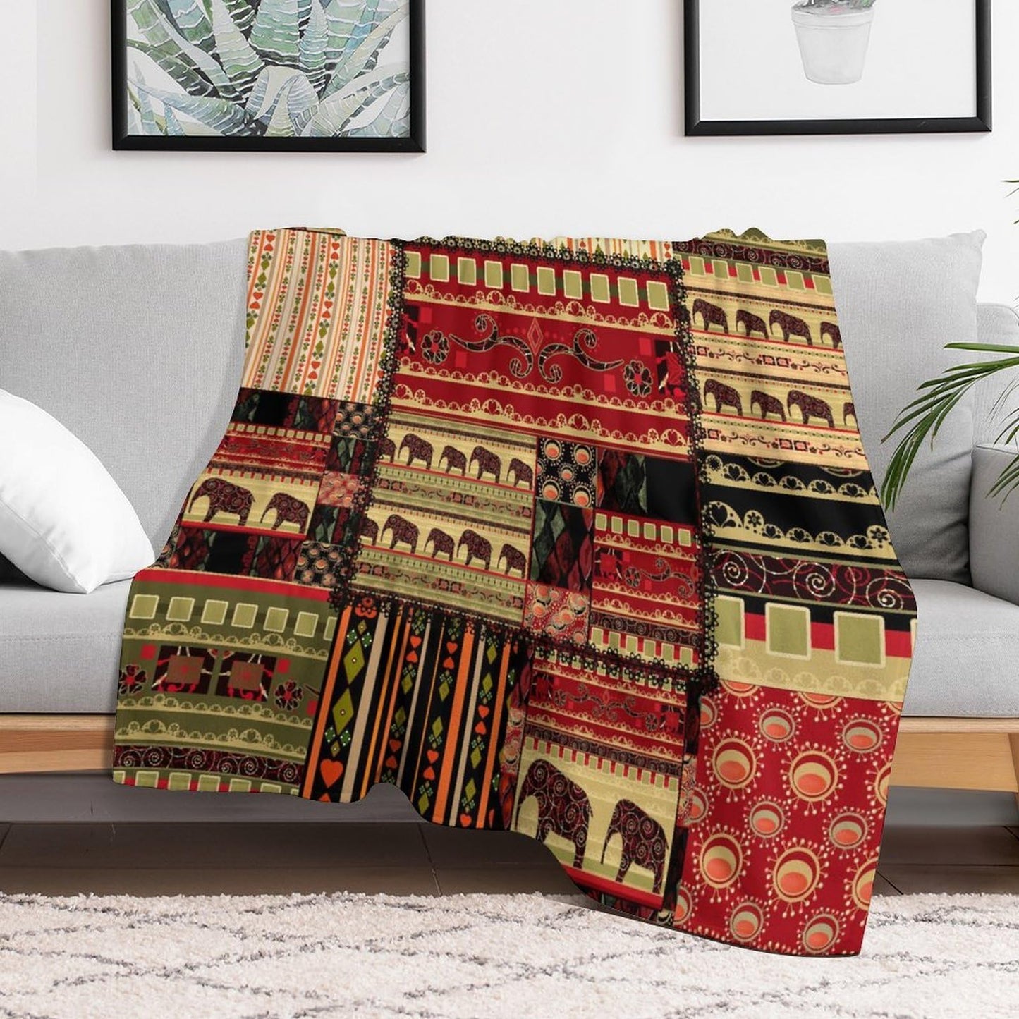 ZhiRain African Tribal Throw Blanket Patchwork Style Pattern Withand Cultural Motifs Print Blanket for Sofa Bed Couch Chair Or Dorm 50"x60"
