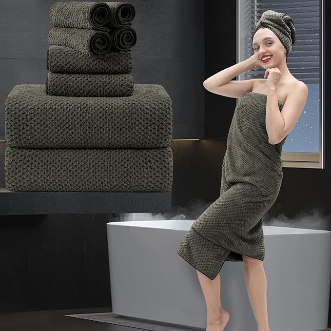 8 Piece Bathroom Towel Set Brown |2 Oversized Large Bath Towels Sheet, 2 Hand
