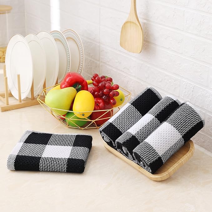 Homaxy 100% Cotton Waffle Weave Check Plaid Kitchen Towels, 13 x 28 Inches
