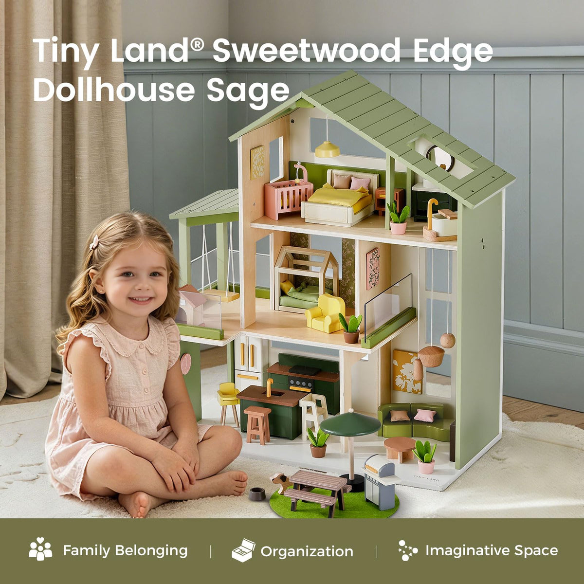 Tiny Land Wooden Dollhouse People Set，Wooden Doll House