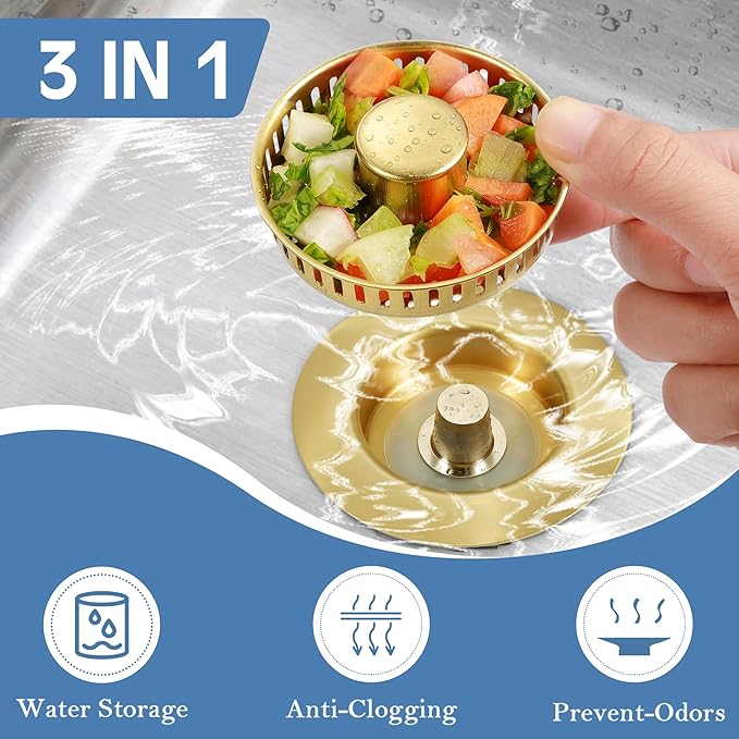 Kitchen Sink Drain Strainer 2 Pack, 304 Stainless Steel Pop Up Sink Stopper