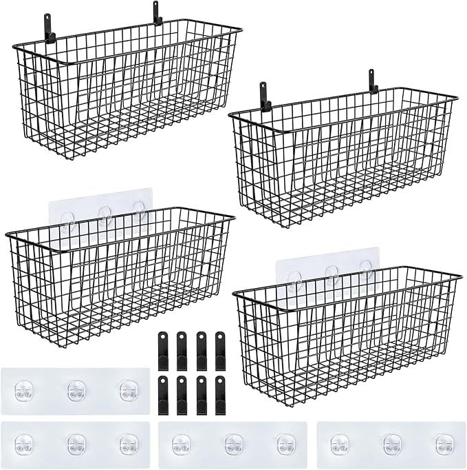 4 Set Hanging Wall Mount Storage Baskets