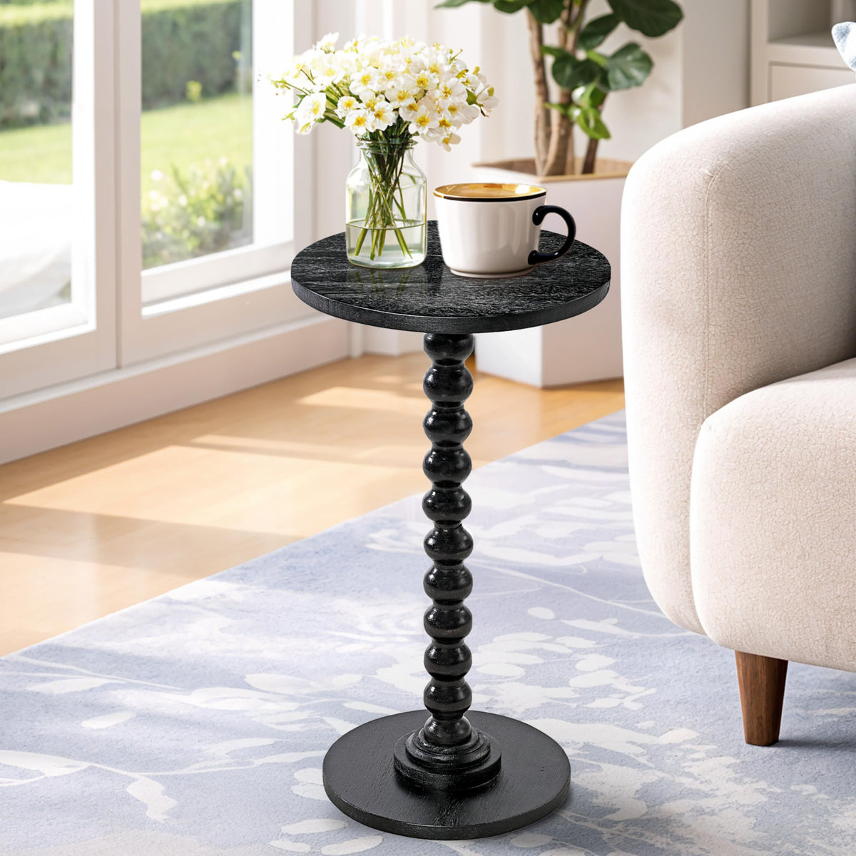 LIVINGNISH Solid Wood Round Side Table for Living Room, Bedroom and Office — Handcrafted 22-Inch End Table, Bedside Nightstand, Accent Table for Small Spaces with Tool-Free Assembly- Charcoal Gray