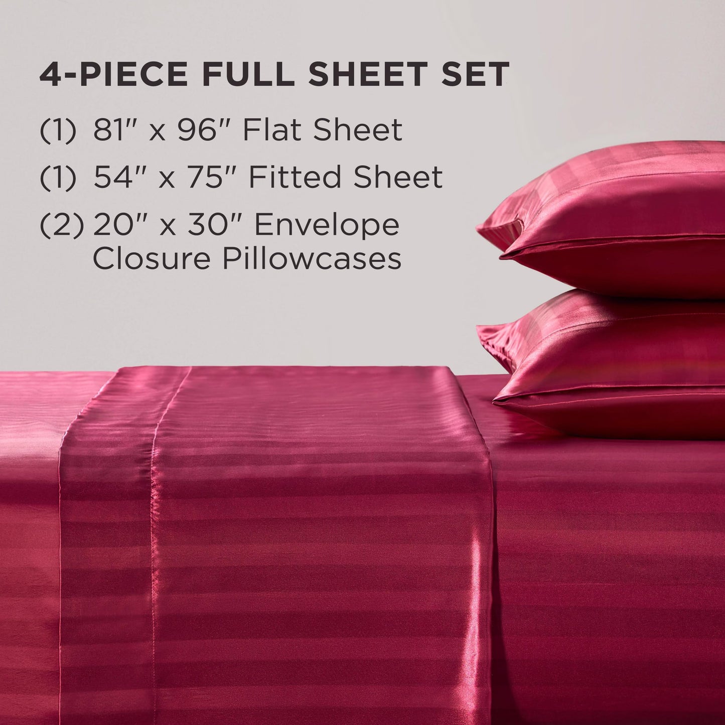 Juicy Couture Silky Satin Damask Sheet Set - Luxury Hot Pink Bedding - Smooth Striped Sheets - Full Size