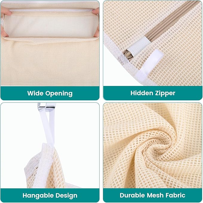 6Pcs Durable Cotton Mesh Laundry Bags