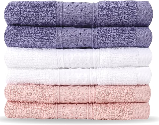 6 Pack 100% Cotton Wash Cloth, 13x13 Inch Highly Absorbent and Soft Feel