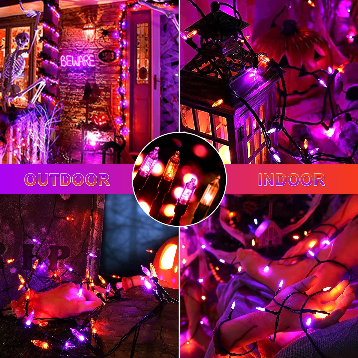 Tcamp Battery Operated Halloween Lights Motion Activated Sync with Music, 33FT 100 LED Orange Purple String Lights with Spooky Music for Outdoor Indoor Halloween Decor (6 Lighting Modes)