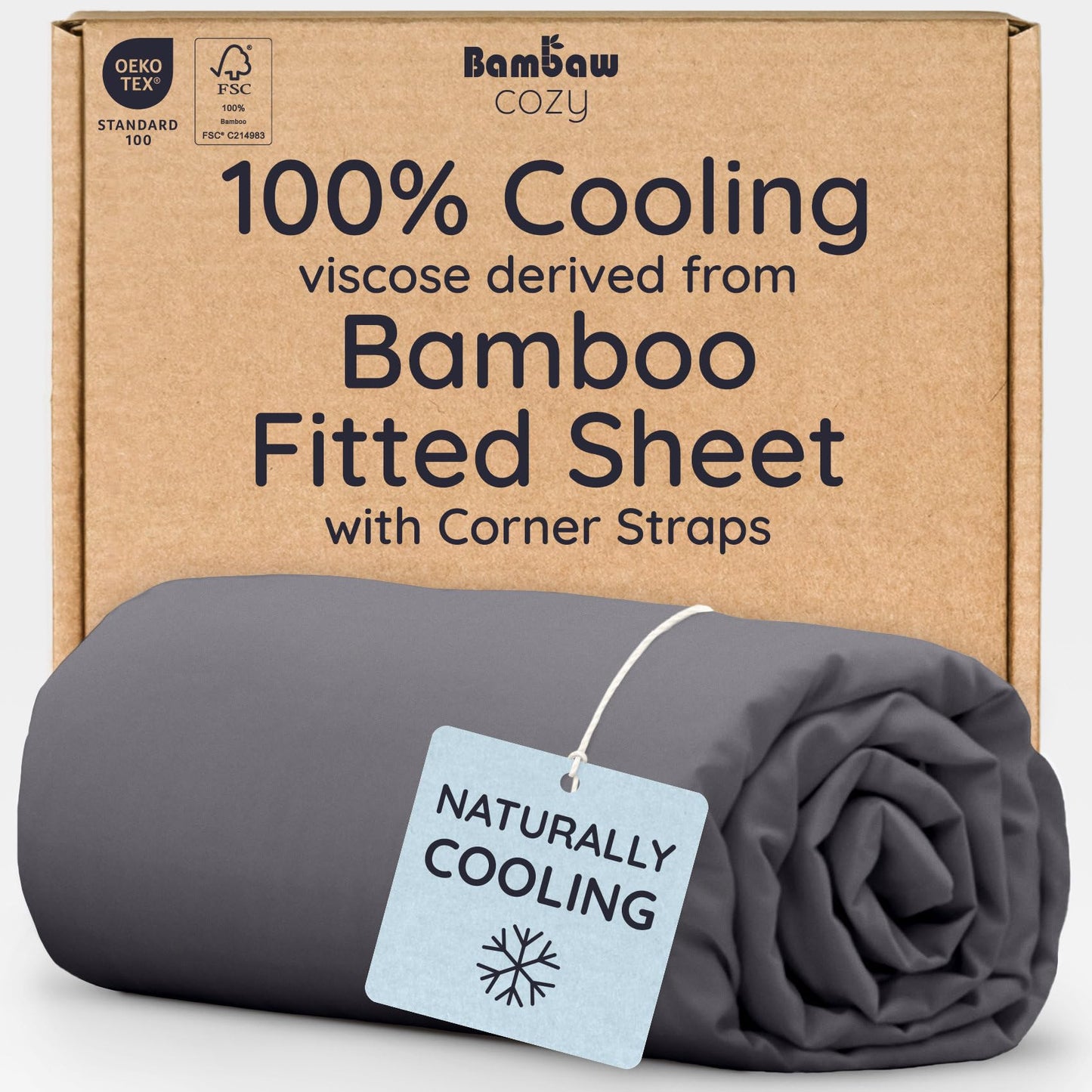 Bambaw 100% Viscose Derived from Bamboo Fitted Sheets King Size Only, Cooling Fitted Sheet King Size for Night Sweats, 16’’ Deep Pocket, Breathable & Oeko-TEX® Standard 100 Certified (Charcoal)