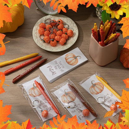 AmazingSpark 20 Sets Fall Thanksgiving Gifts Bulk Inspirational Ballpoint Pens Pumpkin Keychains You're The Pick of The Patch Gift Cards Fall Party Favors for Employee Coworker Teacher Appreciation