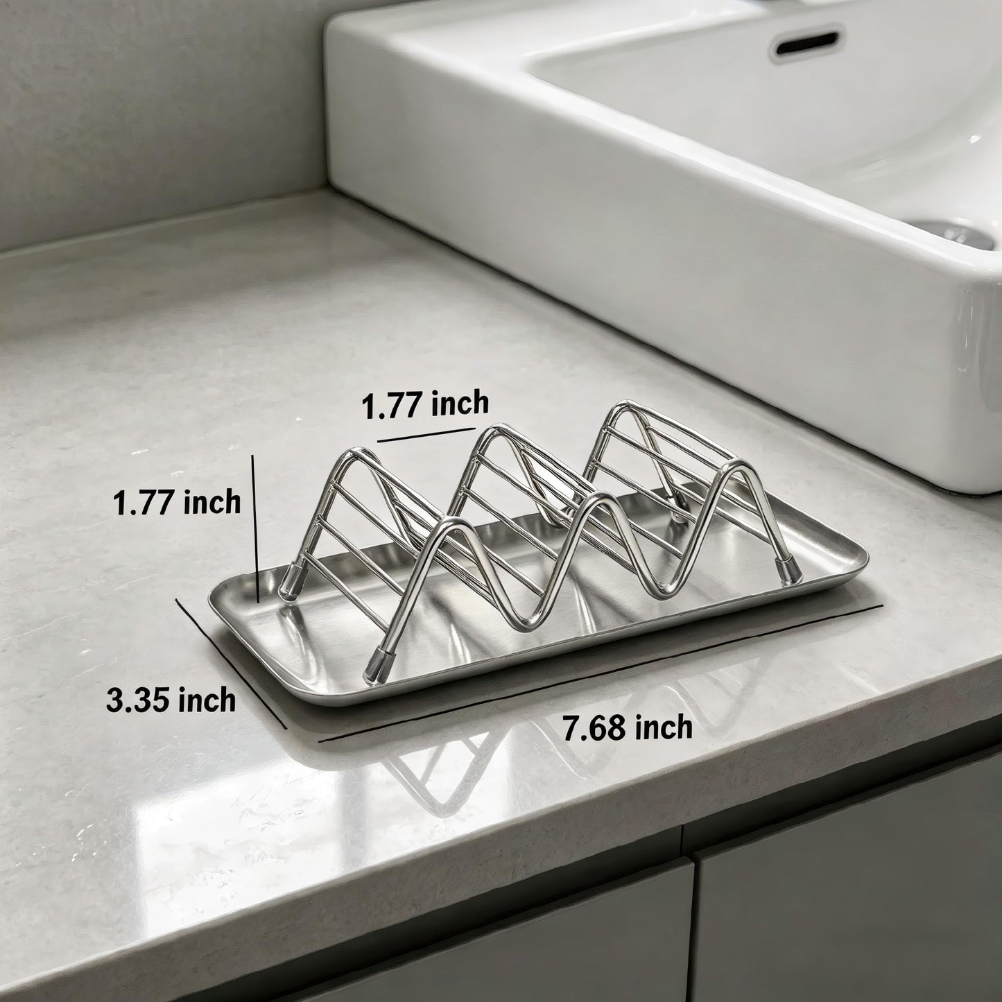 UVULAS Wavy Soap Dish, 304 Stainless Steel Soap Holder with Full 304 Stainless Steel Removable Drip Tray, Self Draining Rustproof Quick Dry Bar Soap Holder for Shower Bathroom Kitchen, 1 Pack