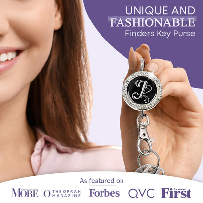 Women’s Bag Charm Key Finder, Car Keychain Hook, Cute Purse Organizer & Tote Bag Accessories, Gifts for Mom - Monogram J