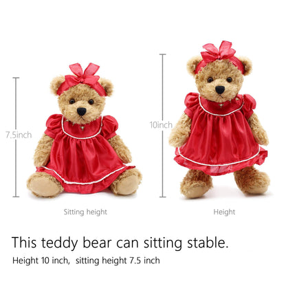 Oitscute Small Baby Teddy Bear with Cloth Cute Stuffed Animal Soft Plush Toy 10" (Red lace Dress)
