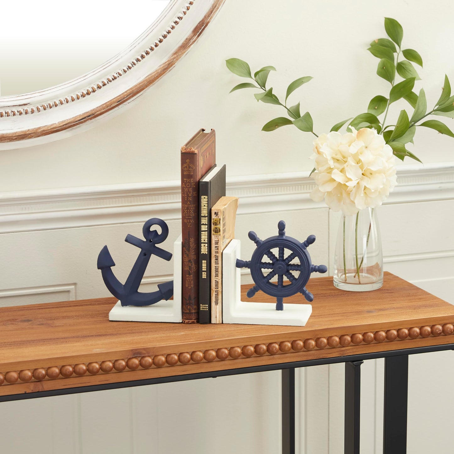 Deco 79 Metal Anchor and Ship Wheel Bookends, Set of 2 6"W, 6"H, Blue