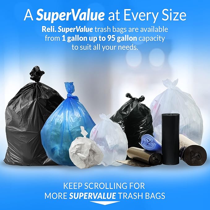 Reli. SuperValue 13 Gallon Trash Bags | 1000 Count Bulk | Tall Kitchen | Can
