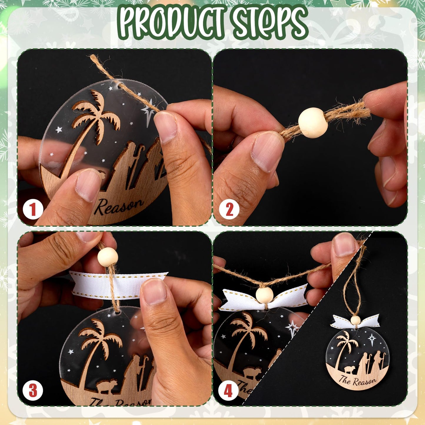 GuassLee 16pcs Nativity Christmas Ornaments - 3D Wooden Acrylic Cut File Nativity Scene Christmas Crafts Ornaments for Kids Tree Indoor Decorations