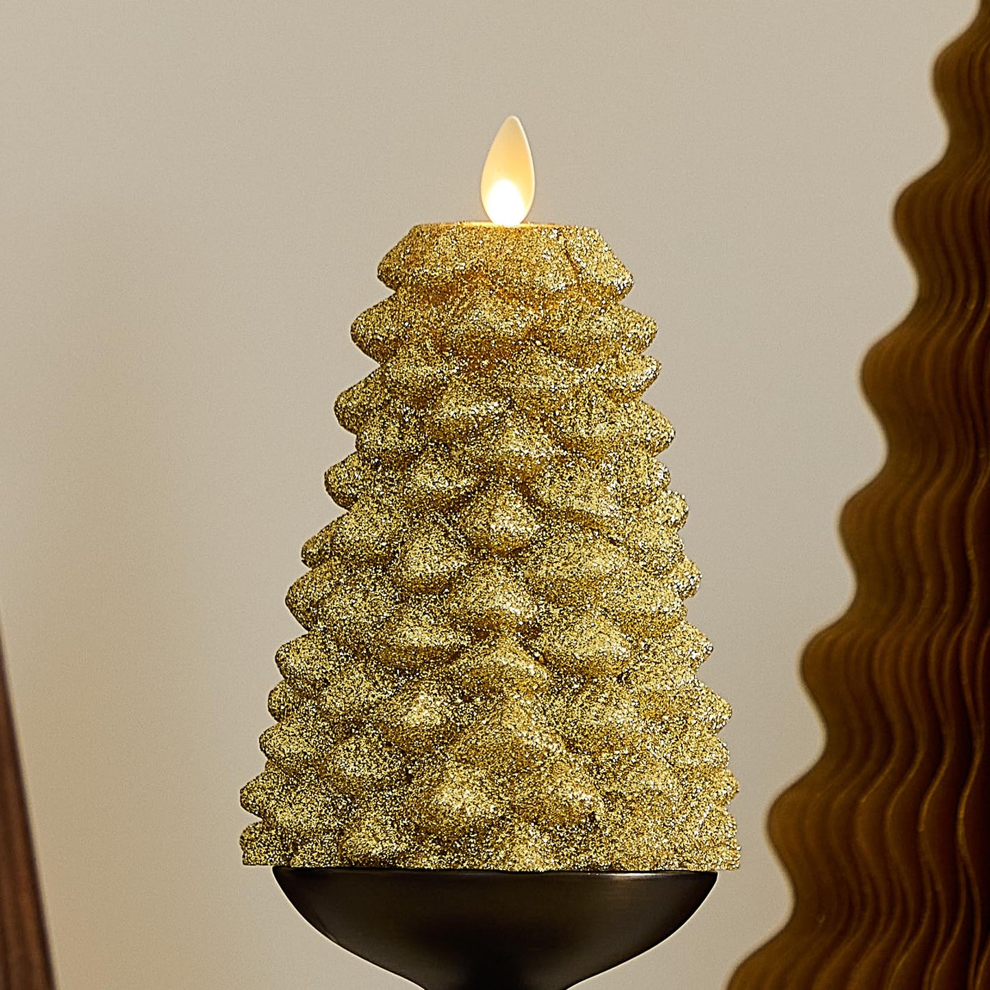 Luminara Rich Gold Glitter Flameless LED Candle North Tree Moving Flame Pillar (3.8" x 6")