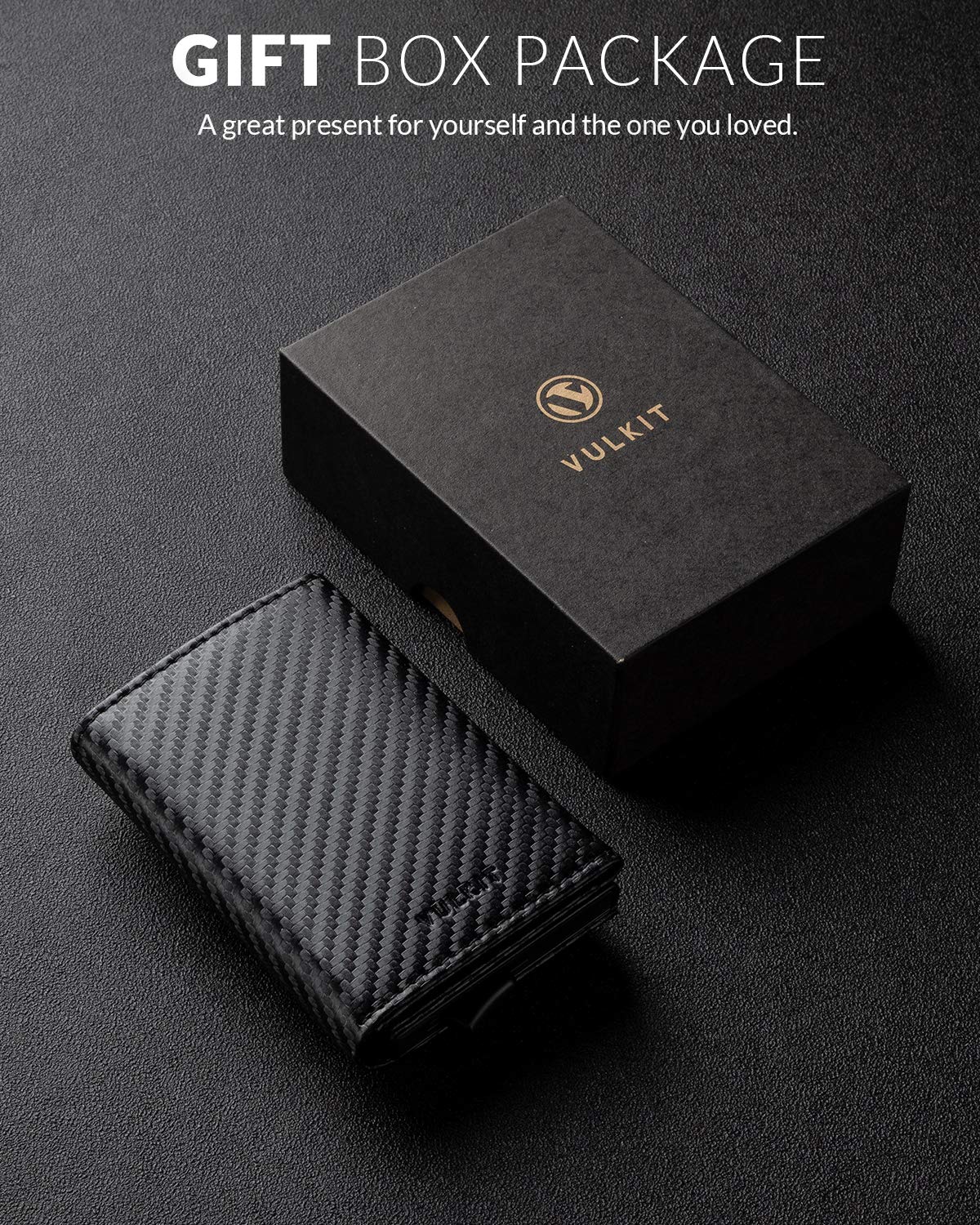 VULKIT Credit Card Holder RFID Blocking Leather Bifold Mens Wallet Automatic Pop Up with Banknote Compartment (Carbonfiber)