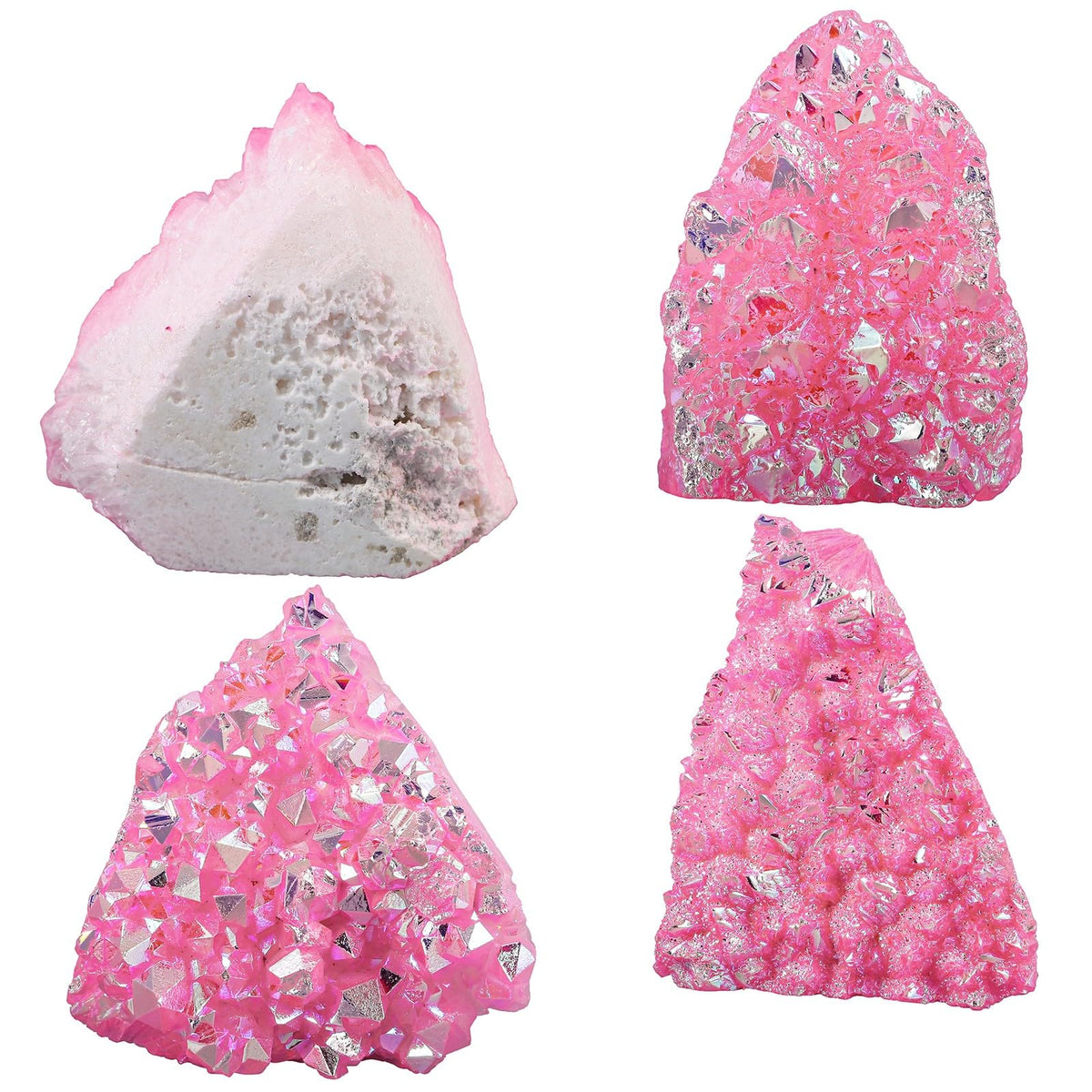 mookaitedecor Natural Clear Quartz Crystal Cluster Titanium Coated Geode Stone Self-Standing Rock Quartz Mineral Specimen for Healing Home Office Decor, Pink
